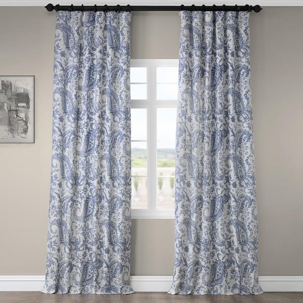 Exclusive Fabrics Furnishings Edina Washed Blue Ikat Rod Pocket Room Darkening Curtain 50 In W X 120 L Prct D09e The Home Depot Exclusive Fabrics Furnishings Edina, Blue Ikat Curtains