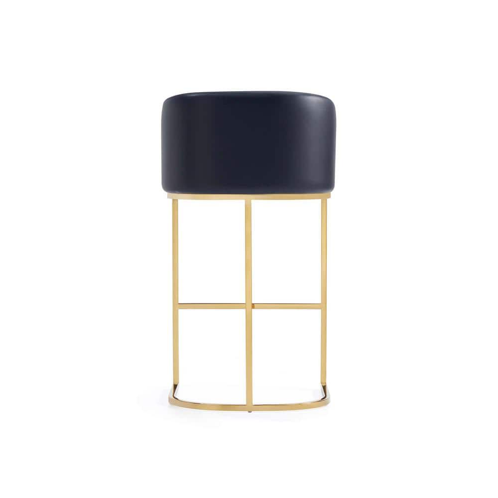 Set of 2 Black Leather and Gold Metal Barstools
