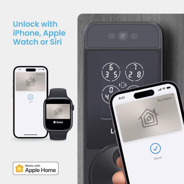 Lockly - Visage Facial Recognition Zeno Matte Black Deadbolt Wi-Fi Smart Lock, Home Key, Fingerprint, Keypad, Siri/Alexa/Google