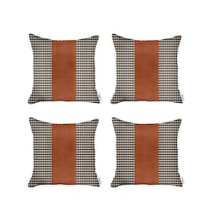 Boho-Chic Handcrafted Vegan Faux Leather Brown 18 in. x 18 in. Square Houndstooth Throw Pillow Cover Set of 4