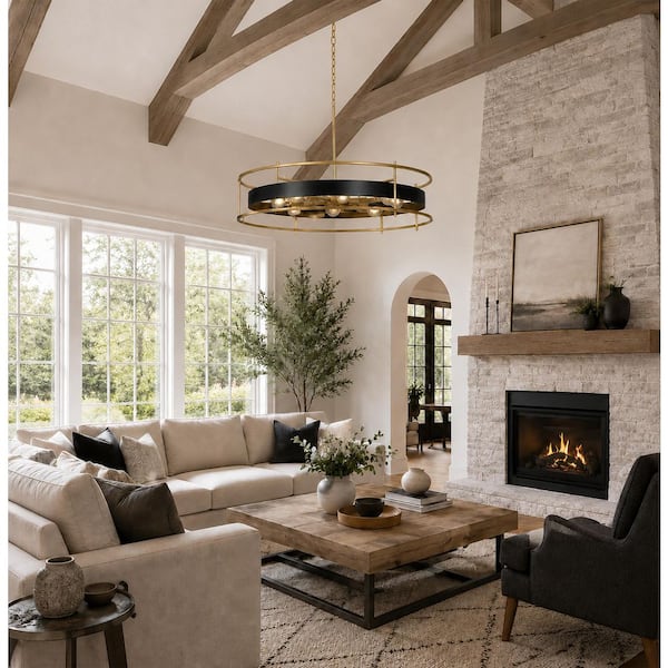 Zevni Modern Farmhouse 31.6 in. W 8-Light Black and Gold