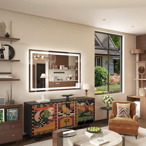 59 in. W x 40 in. H Rectangular Frameless LED Anti-Fog Wall Bathroom Vanity Mirror in Tempered Glass, ETL