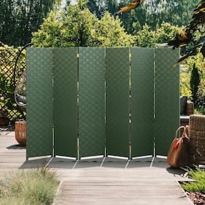 6 ft. Green 6-Panel Tall Woven Fiber Outdoor All Weather Room Divider