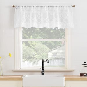 Tina Geometric 54 in. W x 15 in. L Clipped Jacquard Light Filtering Rod Pocket Curtain in Valance White