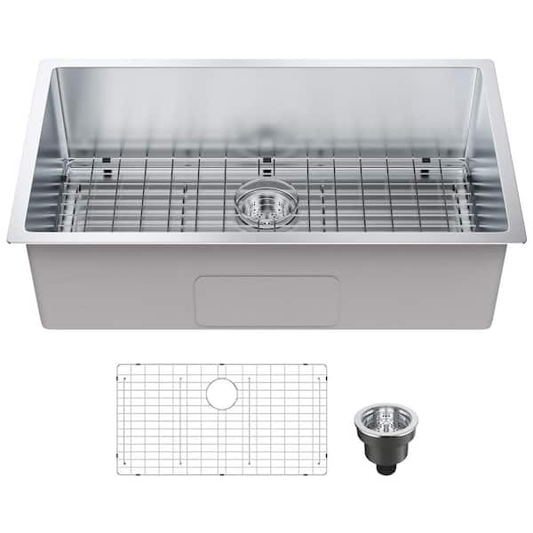 SKYSHALO 32 in. Kitchen Sink, 304 Stainless Steel Drop-in Sinks, Undermount Single Bowl Basin with Accessories Pack of 3