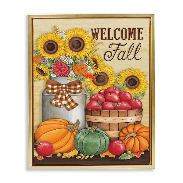 Stupell Industries Fall Harvest Welcome Phrase by Deb Strain 1 Piece Floater Frame Graphic Print Nature Poster Art Print 21 in. x 17 in.