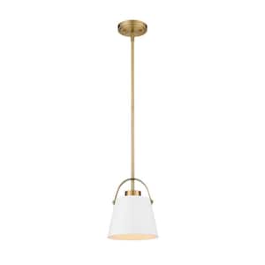 1-Light Matte White and Heritage Brass Mini-Pendant with Matte White Metal Shade