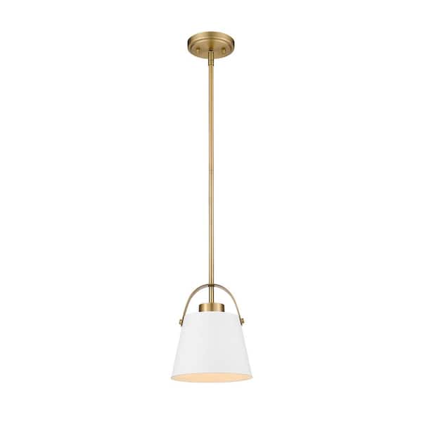 Unbranded 1-Light Matte White and Heritage Brass Mini-Pendant with Matte White Metal Shade