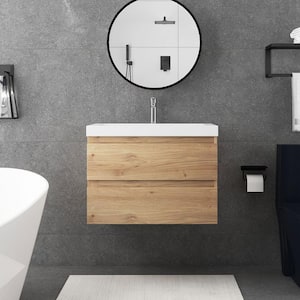 30 in. W x 19.5 in. D x 22.5 in. H Single Sink Wall Mounted Bathroom Vanity in Oak with White Cultured Marble Top