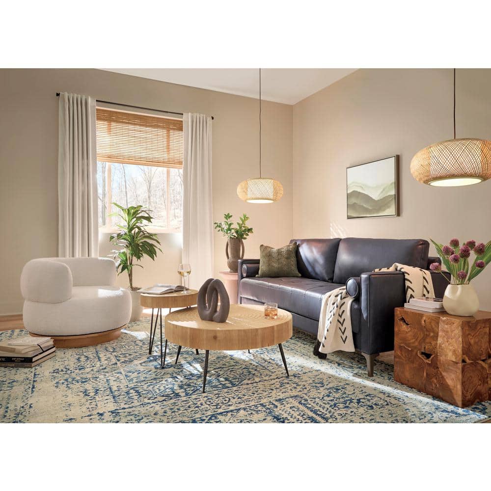 Round Natural Wood and Metal Nesting Coffee Table Set