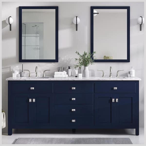 Artemis 60 in. Double Sink Blue Bath Vanity with White Engineered Top (Assembled)