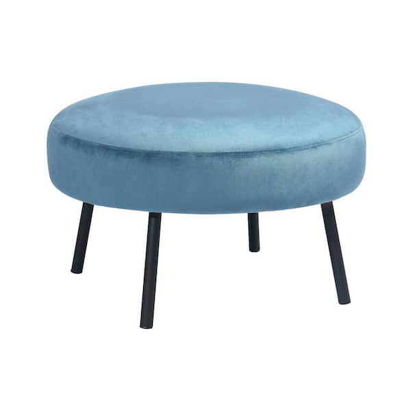 Homy Casa NICKEIL Black Powder Coating Legs Velvet Ottoman.LIGHT BLUE