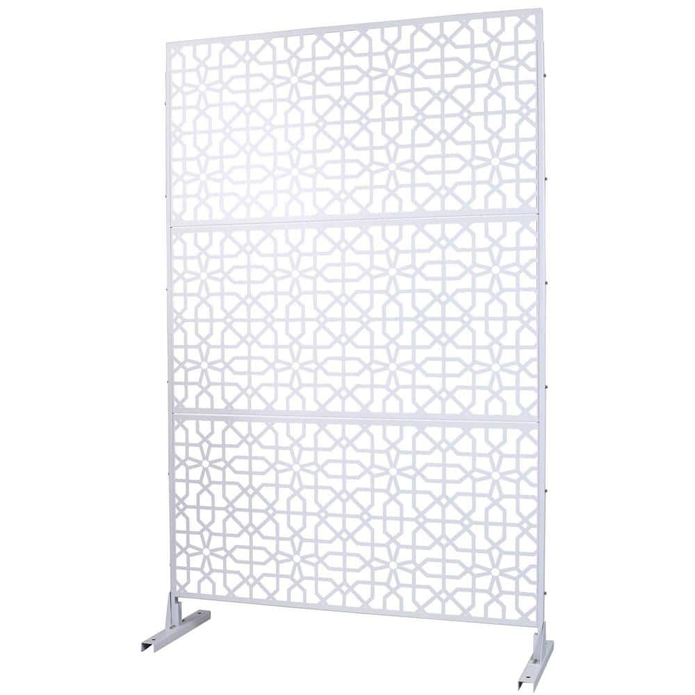 76 in. H x 48 in. W Steel Garden Fence Freestanding Outdoor Privacy Screen in White