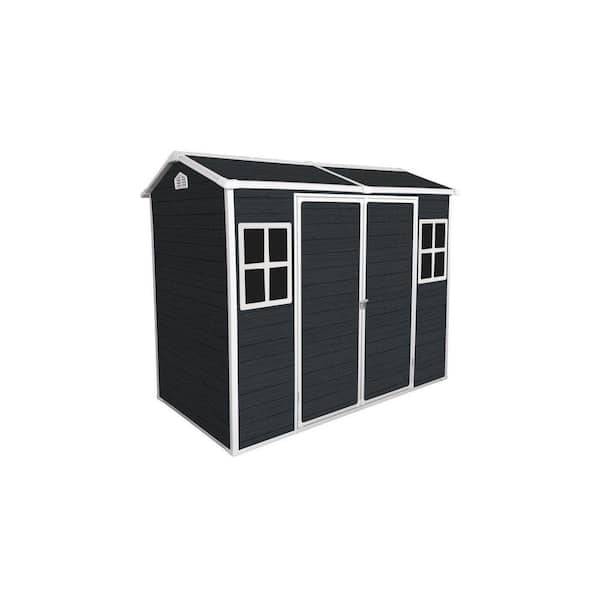 4 ft. W x 8 ft. D Black Resin Outdoor Storage Shed with Floor and 2 Windows, Garden Tools Shed (32 sq. ft.)