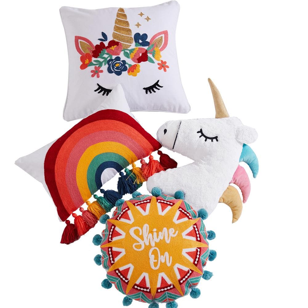 Multicolor Rainbow Embroidered Tassel Rectangular Throw Pillow