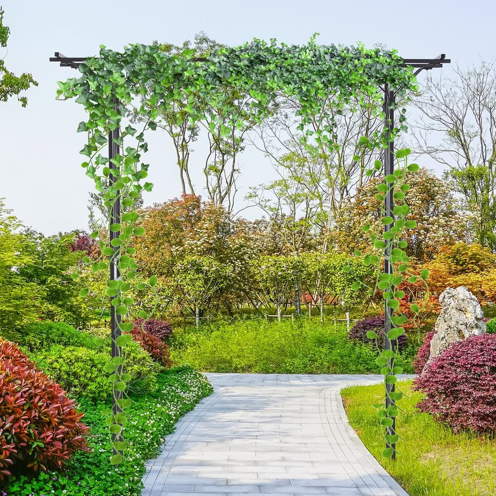 Elegant Black Metal Garden Trellis Arch with Scrollwork