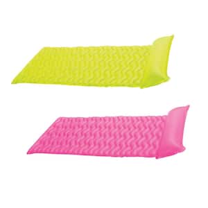 Yellow, Pink and Orange Tote 'N Float Wave PVC Mat Floating Swimming Pool Lounger with Headrest (2-Pack)