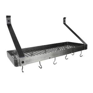 Handcrafted 36 in. Hammered Steel Gourmet Deep Bookshelf Wall Rack with Straight Arm with 12-Hooks