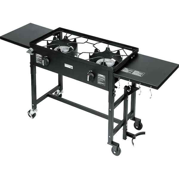 Barton 58,000 BTU Outdoor Camping Propane Double Burner Stove Cooking Station with Drop-Down Side Tables