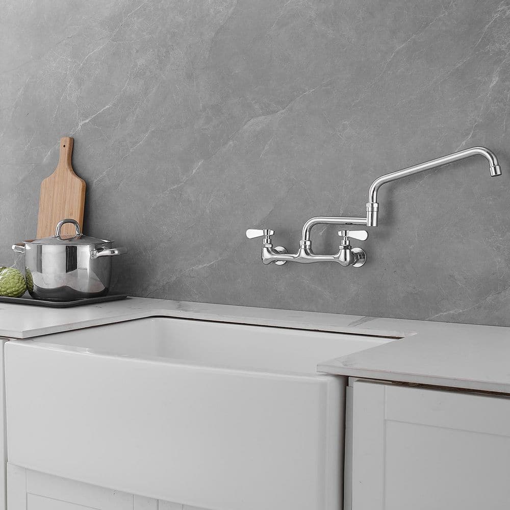 Polished Chrome 18" Wall-Mount Commercial Kitchen Faucet