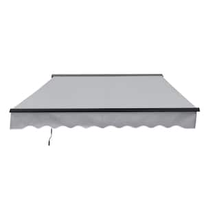 16 x 10 ft. Semi Cassette Motorized Retractable LED Luxury Patio Awning - Dark Gray Frame - Silver Gray Fabric