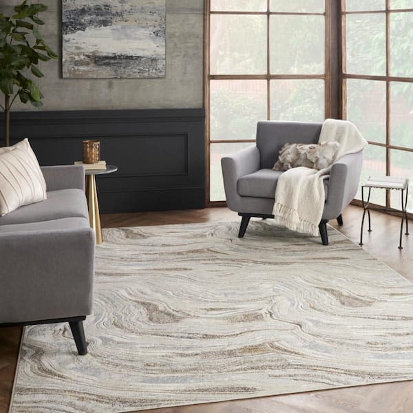 Glam Grey Gold 9 ft. x 12 ft. Abstract Contemporary Area Rug