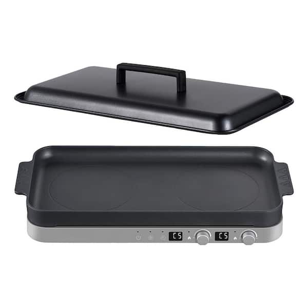 Double Induction Cooktop Iron Grey Non-stick Removable Griddle Pan Sensor Touch 9 Power Levels 2 Burner