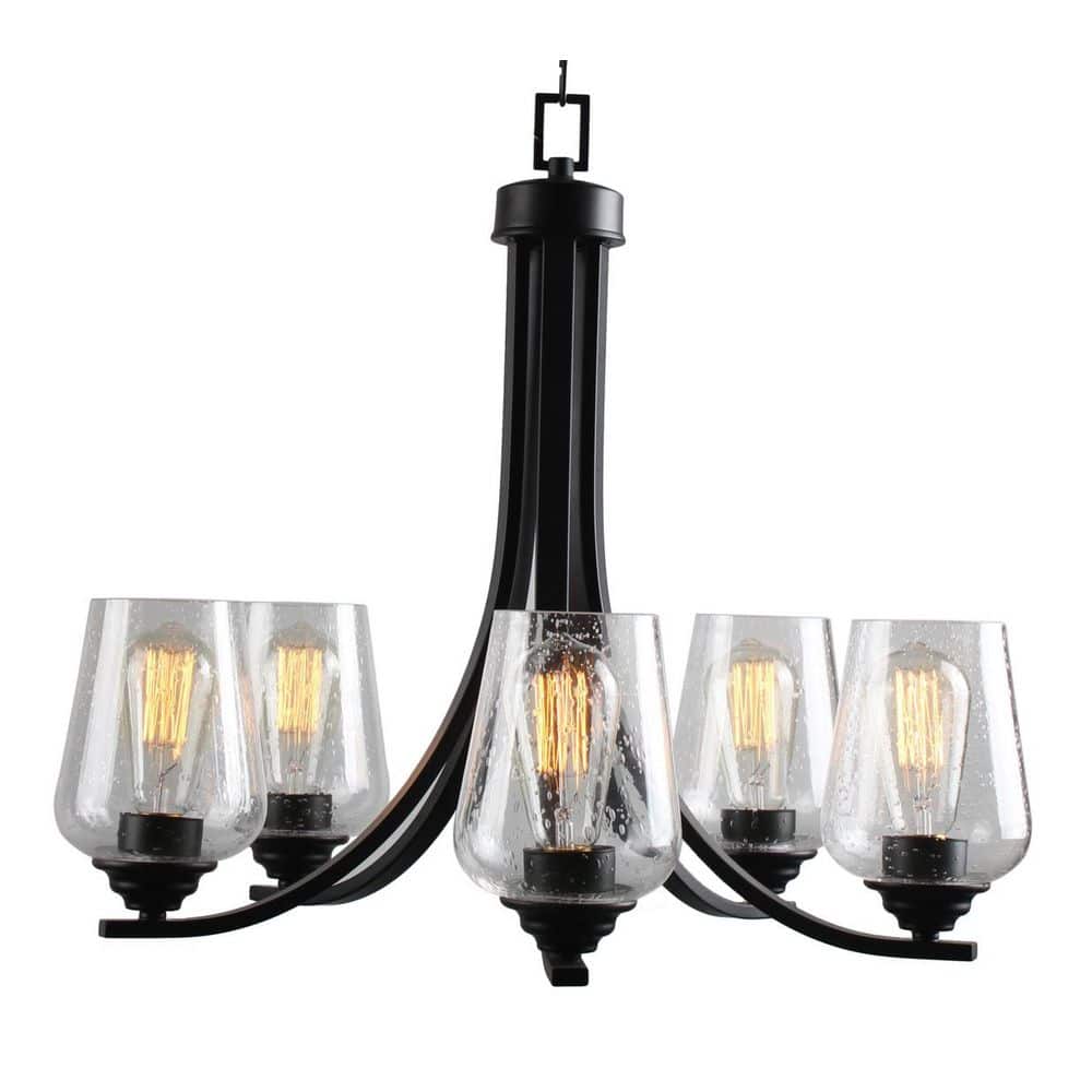 Coal Finish 5-Light Chandelier with Clear Seeded Glass Shades