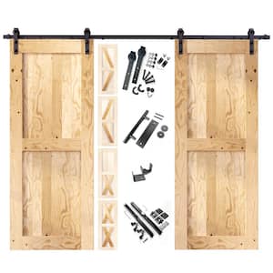 48 in. x 84 in. 5-in-1 Design Unfinished Frame Double Pine Wood Interior Sliding Barn Door with Hardware Kit, Non-Bypass