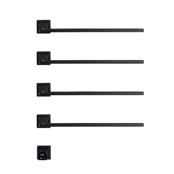 Cesicia 4-Swing Rods Screw-In Plug-In and Hardwire Towel Warmer in Matte Black Carbon Fiber Heating Technology