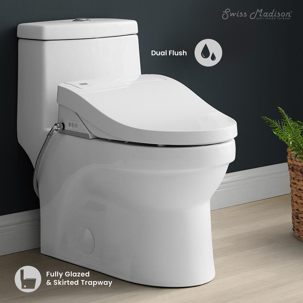 White Glossy Elongated Free Standing Dual Flush Toilet