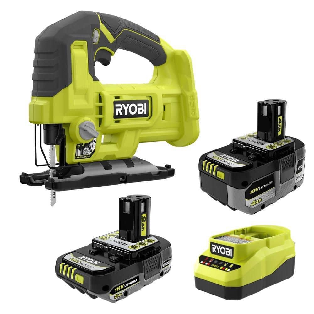RYOBI ONE+ 18V Kit w/ 4.0 Ah Battery, 2.0 Ah Battery, Charger, & FREE ONE+ Cordless Jig Saw (PSK1212SBPCL525)
