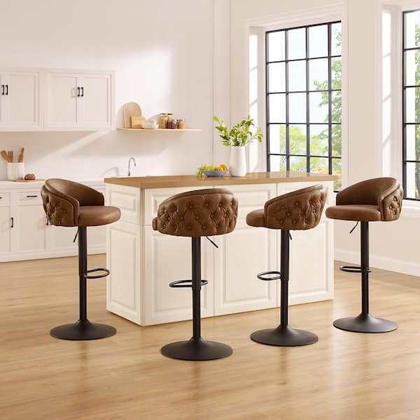 Work Bench Stool with Wheels，Jewellers Stool with Brown PU Synthetic  Leather Seat，Adjustable Height 48-58 cm，Supported weight 160 Kg，Hair Salon