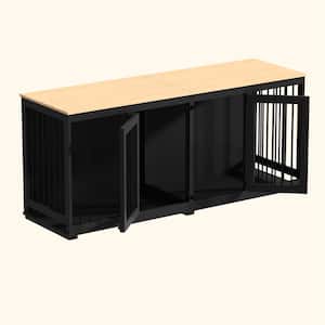 71 in. Heavy-Duty Wooden Large Dog Pens, Indoor Dog Crate House with Double Rooms for Large Medium Small Dogs, Black