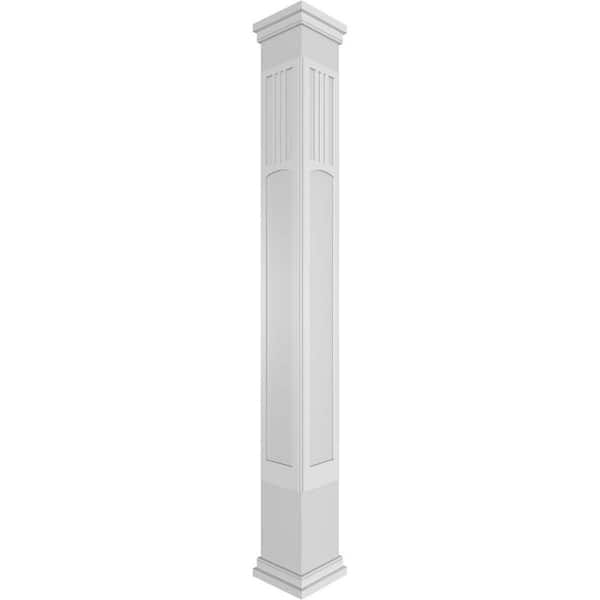 Ekena Millwork 9-5/8 in. x 9 ft. Square Non-Tapered San Miguel Mission Style Fretwork PVC Column Wrap Kit with Prairie Capital and Base