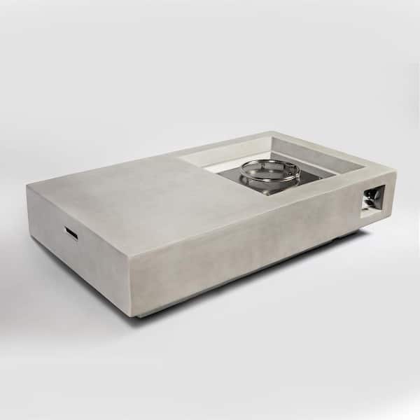 60 in. Rectangular Light Gray Concrete 50000 BTU Propane Outdoor Fire Pit Table with Lava Rocks