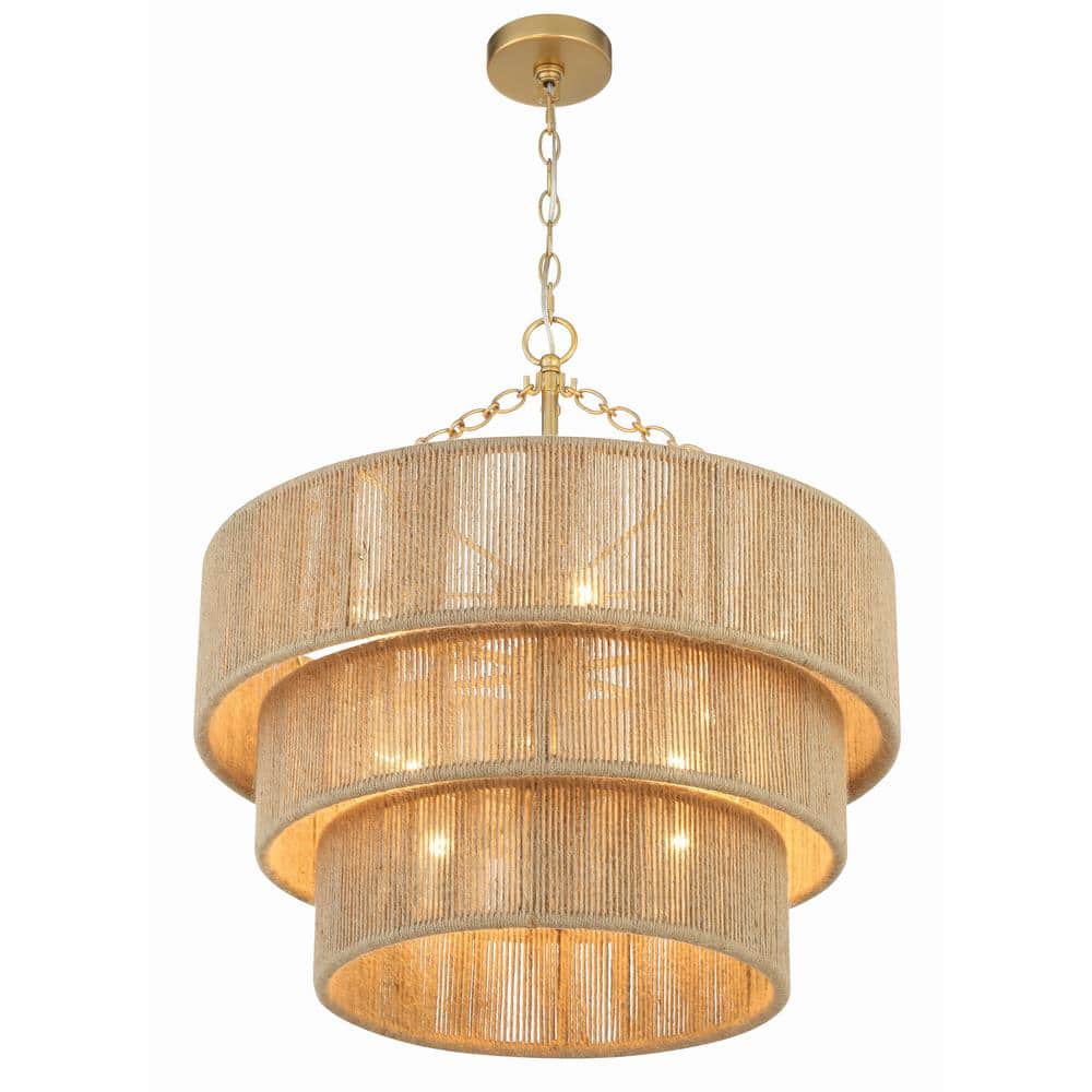 Shyla Soft Gold 10-Light Tiered Jute Chandelier