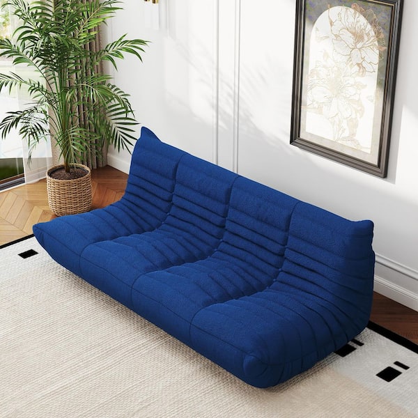 J&E Home 68.9 in. W Armless Modular Velvet 3-Seater Lazy Sectional Sofa in Blue For Apartment And Balcony
