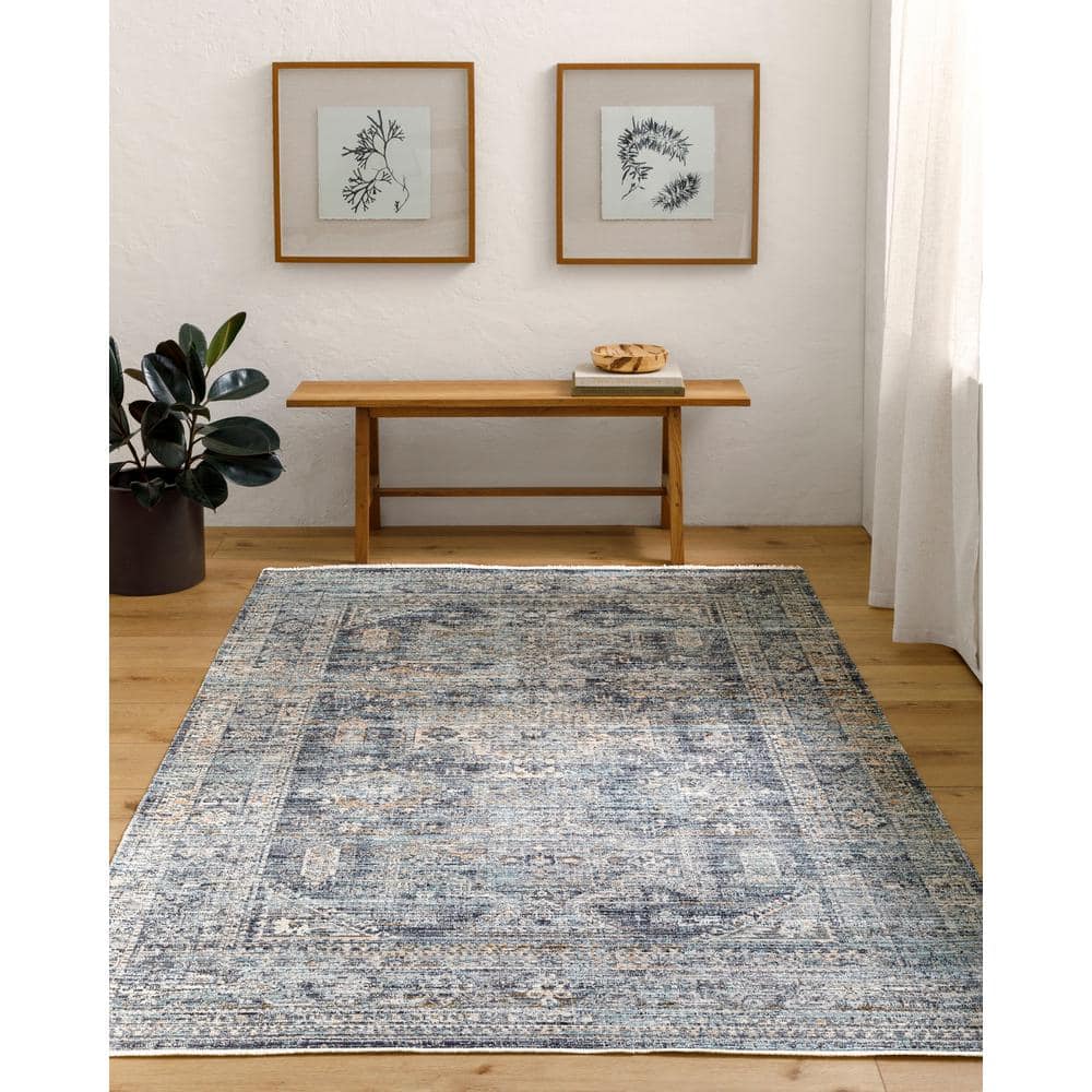 Elegant Gray Synthetic 9' x 13'1" Easy-Care Area Rug
