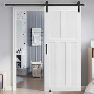 32 in. x 80 in. White Finished Five Panel MDF Sliding Barn Door with Hardware Kit