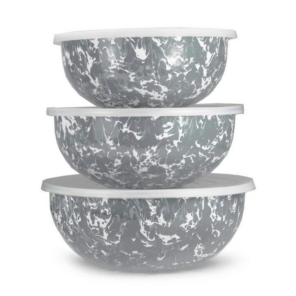 JoyJolt JoyFul 4 Kitchen Glass Food Mixing Bowls With Lids - Grey