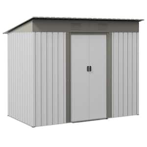 7 ft. x 4 ft. Metal Shed Outdoor Tilt Garden Storage with Double Sliding Doors and Vents, Covers 28 sq. ft. Silver