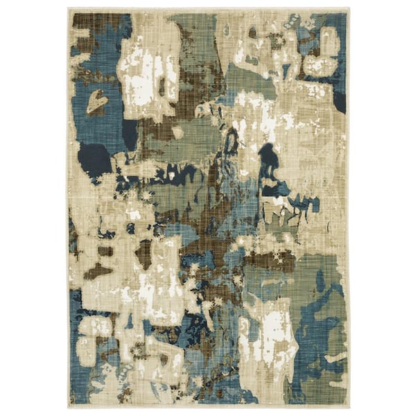 AVERLEY HOME Ross Beige/Multi 3 ft. x 5 ft. Doormat Abstract Distressed Polypropylene/Polyester Fringed Indoor Area Rug