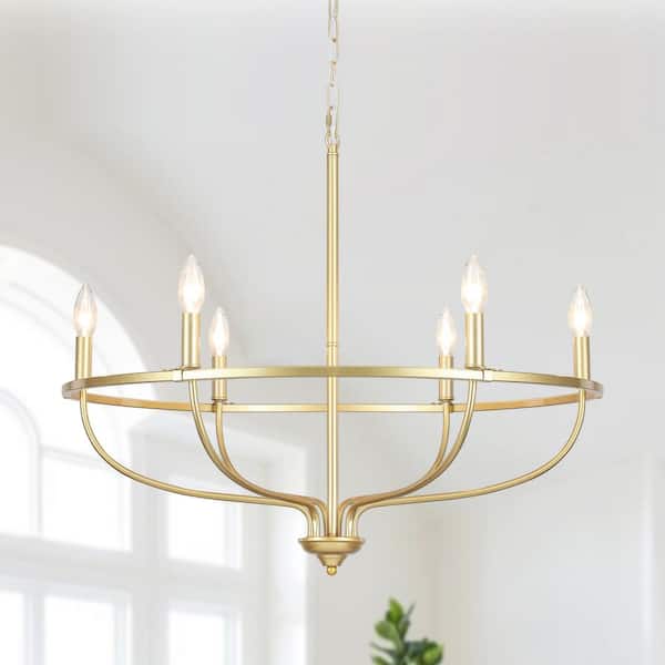ZJVAIVE 6-Light Gold Traditional Circle Hanging Candlestick Linear Chandelier Lighting for Dining Room Kitchen Island