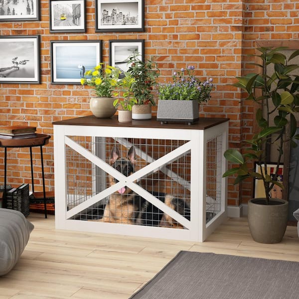 Modern Dog Crate Enclosure Funiture, Decorative Pet House End Table for Large Medium Small Dogs