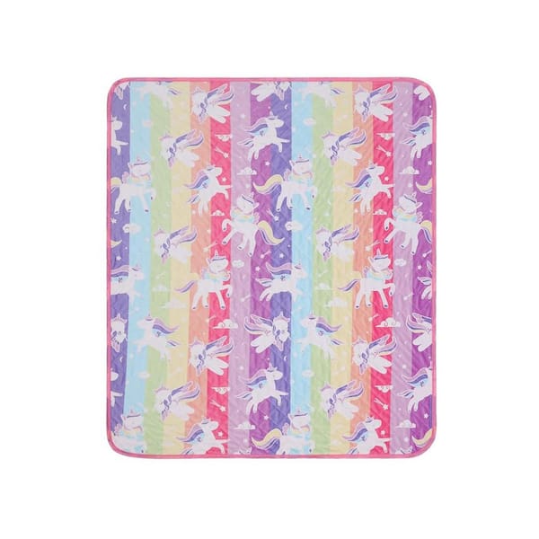 Afoxsos Glow-in-the-Dark Rainbow Unicorn Cooling Blanket for Girls, 50x60 Inches Polyester Multi-Colored