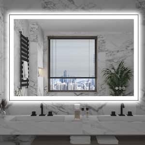 48 in. W x 32 in. H Rectangular Aluminum Framed Backlit and Front Light LED Wall Mounted Bathroom Vanity Mirror in Black