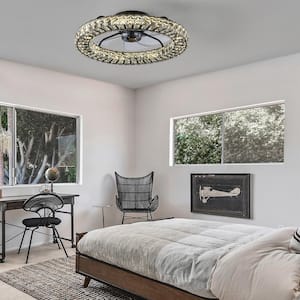 22 in. LED Indoor White Crystal Ceiling Fan with Modern Light White Flush Mount Fan for Bedroom