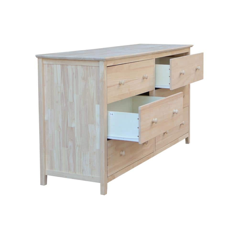 Coastal Unfinished Solid Wood 6-Drawer Dresser in Brown