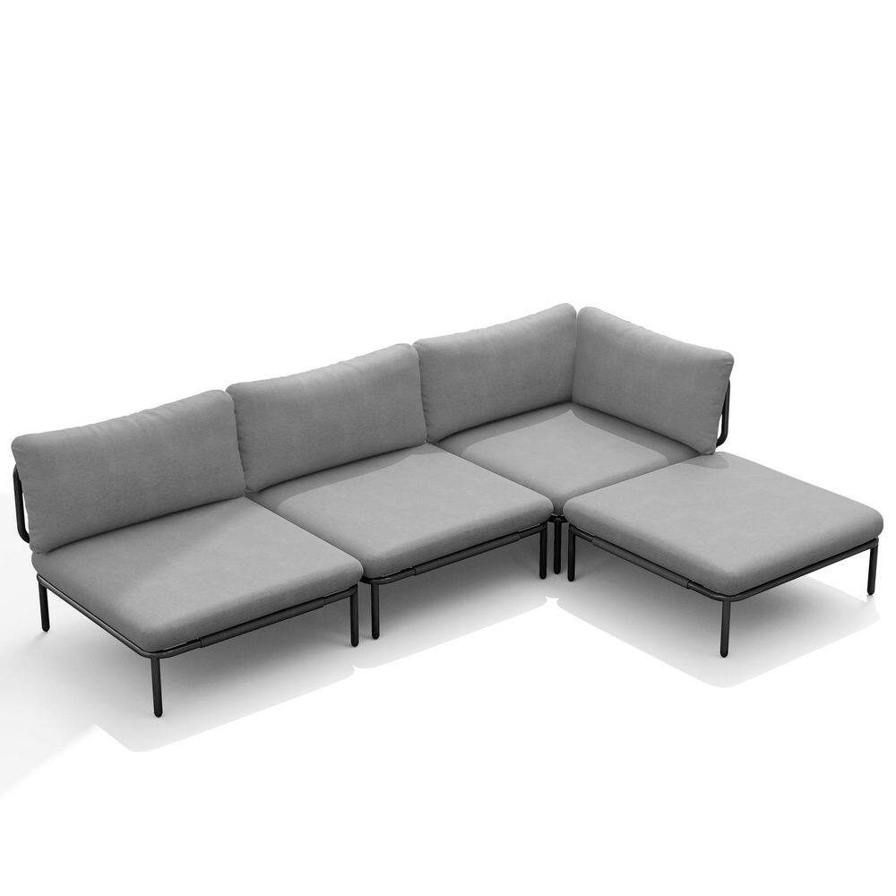 4-Piece Metal Outdoor Sectional Furniture Set with 4 Removable Backrest and Dark Gray Cushions Patio Sectional Sofa Set price history on PriceWatchPro